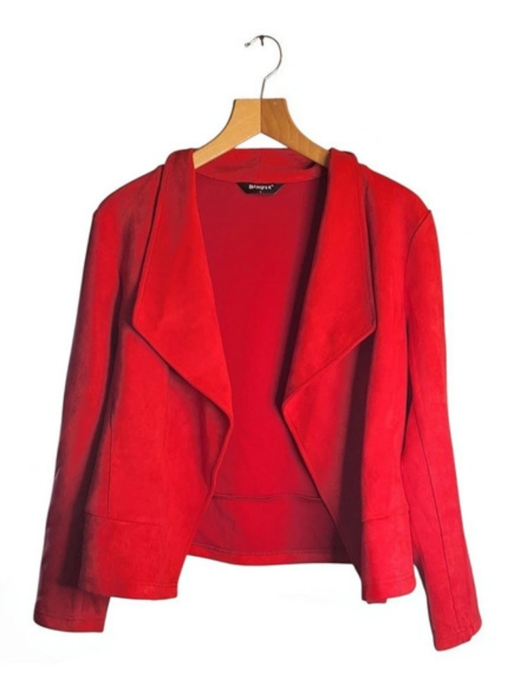Allegra K Open Front Red Short Moto Blazer Large